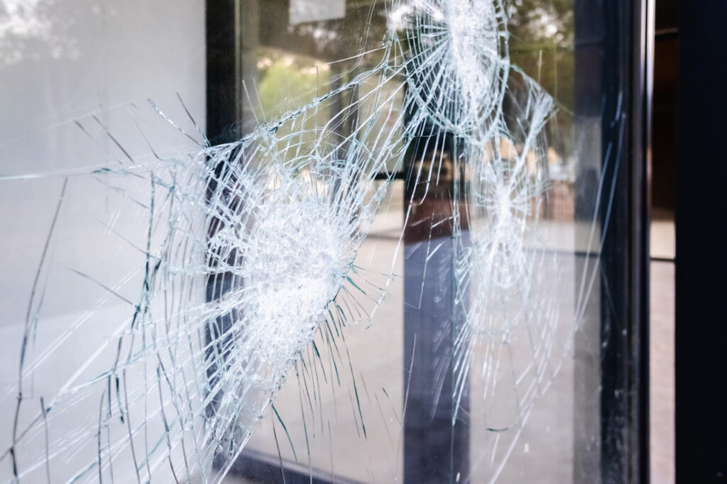 broken and cracked window glass