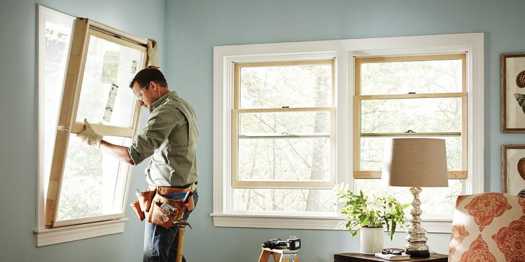 single hung window being measured