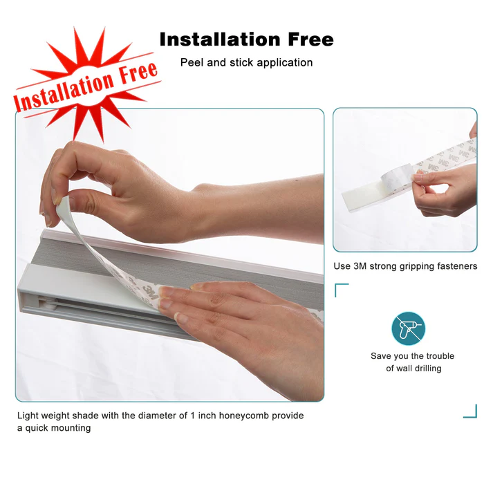 Custom No Drill 1 inch Blackout Cellular Shades Cordless - Image 7