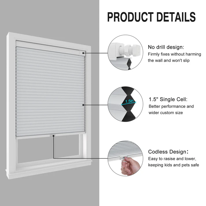 Custom No Drill No Tools Cordless Blackout 1.5 Inch Cellular Shadess - Image 6