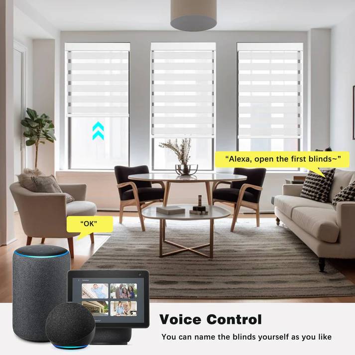 Smart Light Filtering Zebra Roller Blinds & Alexa IKEA SmartThings Motorized - Image 4