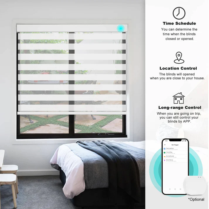 Smart Light Filtering Zebra Roller Blinds & Alexa IKEA SmartThings Motorized - Image 5